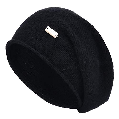 jaxmonoy Slouchy Knit Beanie Hat for Women Winter Soft Warm Ladies Laightweight Slouch Knitted Skull Beanies Cap - color: Black