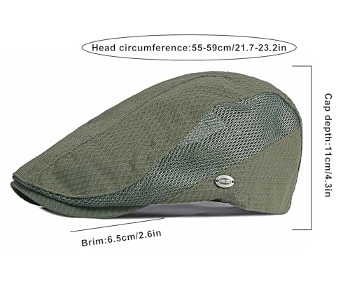Mesh Cap Breathable Summer Newsboy Hat Adjustable Beret Ivy Cap Irish Cabbie Driving Fishing Hats - color: Olive Green