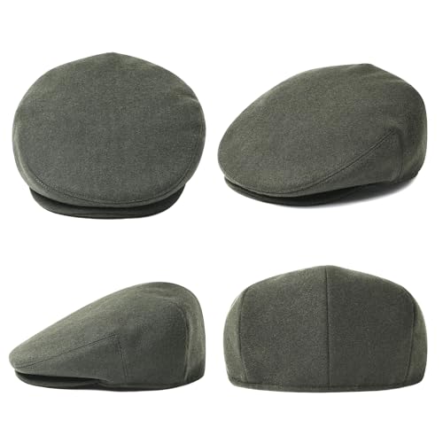 Men Wool Plaid Ivy Gatsby Newsboy Cap - color: Army Green, size: 7 7/8