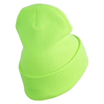 e4Hats.com 12 inch Cuffed Knit Long Beanie - color: Safety Green