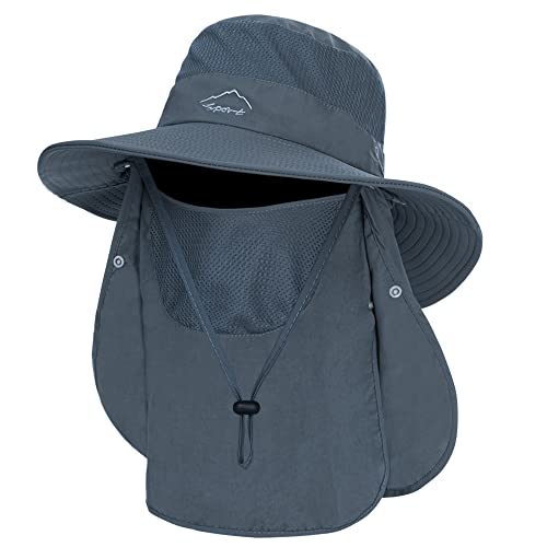 Fishing Hat for Men, Outdoor 3 in 1 Sun Hat Summer Safari Boonie Cap - color: Dark Grey