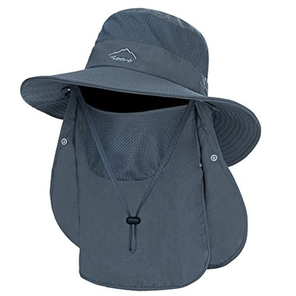 Fishing Hat for Men, Outdoor 3 in 1 Sun Hat Summer Safari Boonie Cap - color: Dark Grey