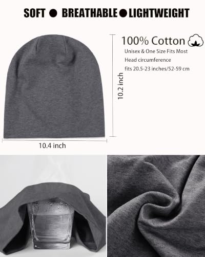 100% T-Shirt Cotton Slouchy Beanie Women Men,Lightweight Chemo Hat - color: Charcoal Grey(2-layer)