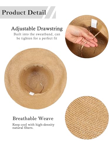 Womens Sun Hat Handmade Foldable Straw Bucket Hat Summer Crochet Travel Cap - color: Khaki, size: Small