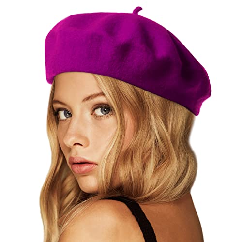 Wheebo Wool Beret Hat,Solid Color French Style Winter Warm Cap for Women Girls Lady - color: Purple(cranberry)