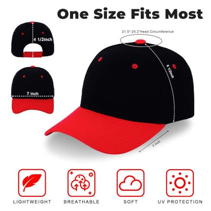 ZH Plain Adjustable Baseball Cap - Lot of 12 Unisex Blank Design Caps - color: Blackred