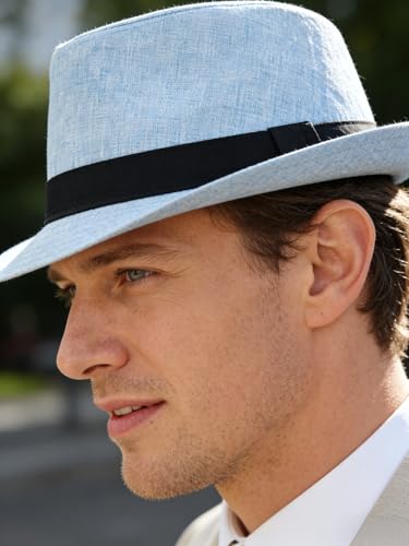 Short Brim Trilby Fedora Hat for Men Women - color: Sky Blue, size: 7 1/2-7 5/8