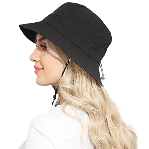 Packable Bucket Hat for Women Waterproof UV Protection Sun Hat - color: Black