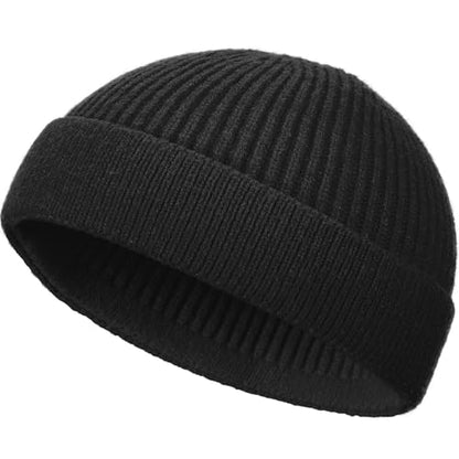 Wool Fisherman Beanie for Men Wome, Thin Knit Winter Hats Skull Cap - color: Black