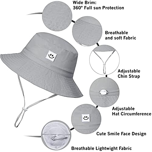 55cube Baby & Toddler Sun Hat UPF 50+ Bucket Hat with Chin Strap - color: 1pack Grey, size: 6-24 Months