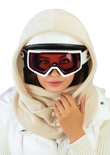 Fleece Balaclava Over Helmet - Warm Helmet Ninja Hood - Snowboard Hooded Hat Neck Gaiter Ski Mask - color: Sand, size: One Size