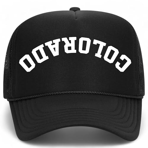 Colorado Upside Down Reversed Vintage Trucker Hat | CO | Premium Adjustable Snapback Baseball Hat for Men & Women - color: Black Foam Mesh Back