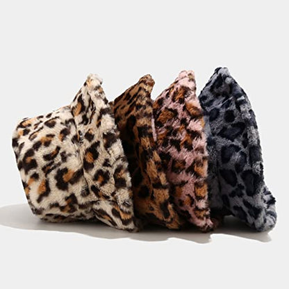 Dirholl Women's Winter Faux Fur Fuzzy Warm Bucket Hat - color: Small Leopard Beige