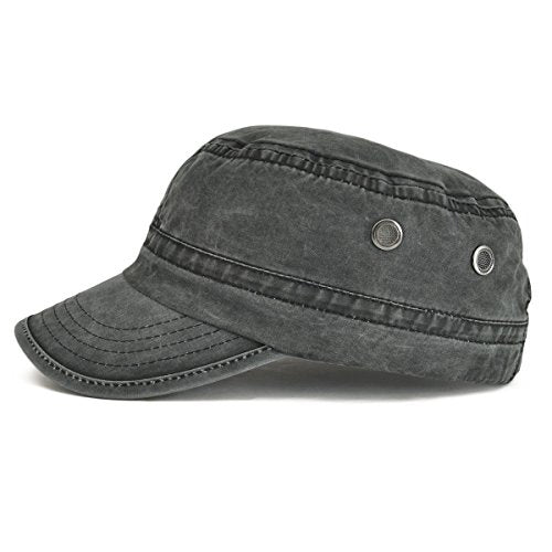 VOBOOM Men Washed Cotton Cadet Army Cap Vintage Flat Hat - color: Black