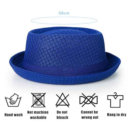 Luwint Cute Fedora Hat - Lightweight Breathable Mesh Crushable Roll Up Short Brim Bowler Derby Cap - color: Blue