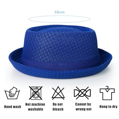 Luwint Cute Fedora Hat - Lightweight Breathable Mesh Crushable Roll Up Short Brim Bowler Derby Cap - color: Blue