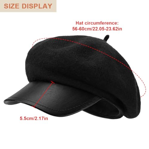 Women Classic Wool Blend Berets Elegant Flat Beret Caps Retro Peaked Cap Hats Autumn Winter Hat Solid Color - color: Black