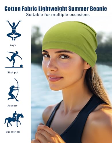 Cotton Skull Caps Lightweight Summer Beanie Hat Thin Sleep Sleeping Hats Chemo Caps Running Helmet Liner - color: Black & Sage