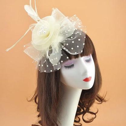 WLBON Fascinators Hat 20s 50s Headband Hair Clips Flower Mesh Veil Feather Headpiece Headwear Women Halloween Carnival Cocktail Wedding Church Cosplay Dress Up Birthday Tea Party Accessories Beige - color: Biege Tone