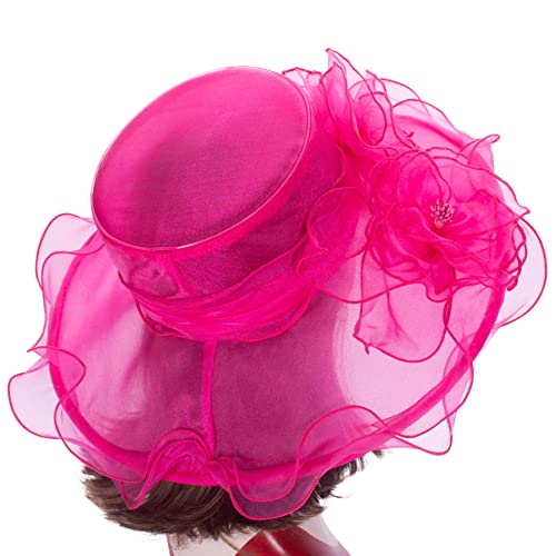 Lawliet Womens Dressy Wide Brim Church Wedding Occasion Sun Hat A613 - color: Hot Pink