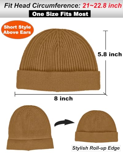 vidsel Thin Wool Fisherman Beanie for Men Short Knit Cuff Trawler Watch Hat - color: 1pcs-light Coffee
