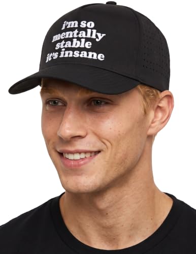 Funky Junque Mens High Crown Golf Hat, Performance Golf Cap - color: I'm So Mentally Stable It's Insane - Black
