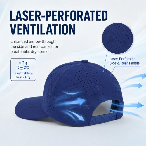 Quick Dry Baseball Cap Waterproof Snapback Trucker Golf Hat for Men Women - color: Navy Blue