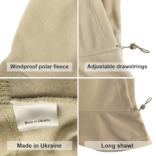 Fleece Balaclava Over Helmet - Warm Helmet Ninja Hood - Snowboard Hooded Hat Neck Gaiter Ski Mask - color: Sand, size: One Size