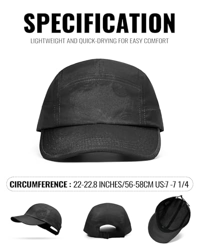 Croogo 5 Panel Running Hat Quick Dry Baseball Cap Sun UV Sports Outdoor Cap - color: Wbbc3-black