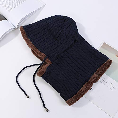 HUAMULAN Women Winter Knit Balaclava Fleece Lined Hooded Beanie Hats - color: Navy, size: Medium