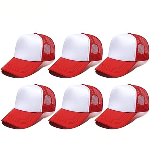 Trucker Hats Bulk Blank Mesh Sublimation Blank Hats Adjustable Baseball Caps Hats for Men and Women - color: 6pcs Red and White Hat