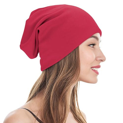 Unisex Slouchy Beanie Cotton Lightweight Beanie Hat Skull Cap Night Sleep Hat Hip-Hop Hat - color: A Red