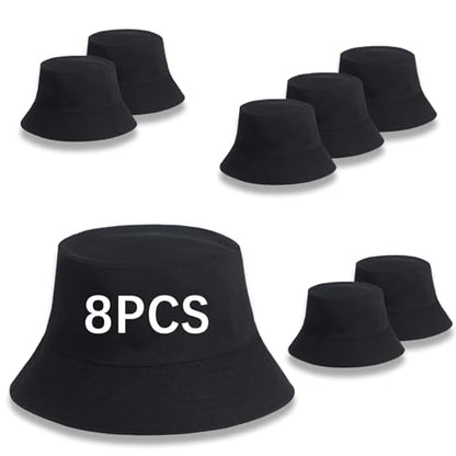 Bucket Hats Bulk Solid Color DIY Blank Hat Bucket Hats for Men, Women and Adults - color: 8pcs Black Bucket Hat