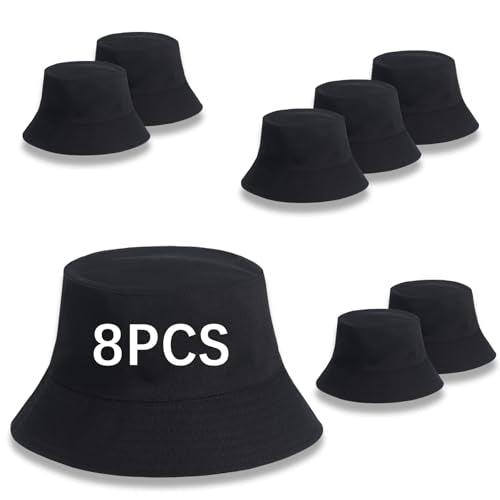 Bucket Hats Bulk Solid Color DIY Blank Hat Bucket Hats for Men, Women and Adults - color: 8pcs Black Bucket Hat