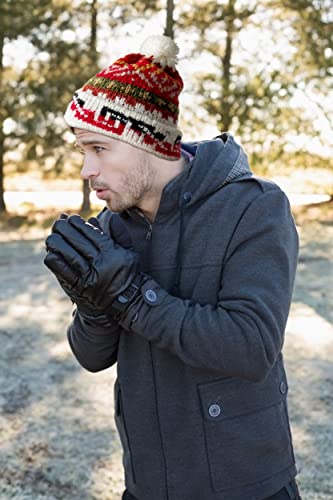 TINKUY Peru Alpaca Wool Winter Beanie, Handmade Bobble Hat, Unisex, One Size - color: White