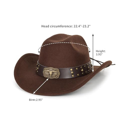 Classic Western Cowboy hat for Men Women Wide Brim Cowgirl Hat - color: Brown-longhorn Buckle Belt