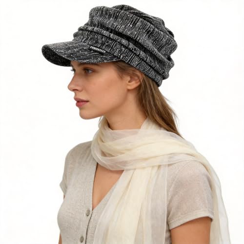 Ruphedy Newsboy Cap for Women Summer Chemo Headwear Hair Loss Cancer Hat with Brim - color: A106-silvery