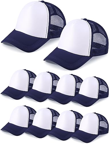 Tarpop 10 Pcs Sublimation Blank Trucker Hats Bulk - color: Navy and White