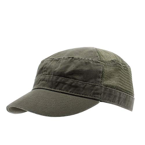 The Vintage Year Heavy Stitch Washed Cotton Cadet Hat Military Army Cap - color: Olive Mesh, size: One Size