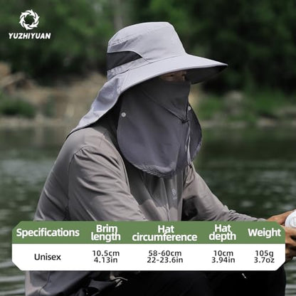 UPF 50+ Sun Hats for Men Women, Wide Brim & Face Neck Flap Fishing Hat, UV Protection Summer Hat for Fishing Hiking Outdoor - color: Dark Gray
