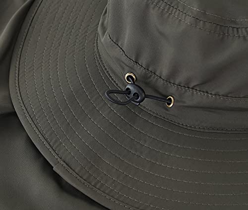 Home Prefer UPF50 Mens Sun Hat with Neck Flap Quick Dry UV Protection Cap Womens Wide Brim Fishing Hat Neck Flap Beach Garden - color: Dark Green
