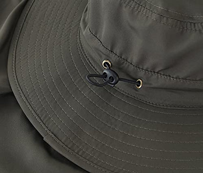 Home Prefer UPF50 Mens Sun Hat with Neck Flap Quick Dry UV Protection Cap Womens Wide Brim Fishing Hat Neck Flap Beach Garden - color: Dark Green