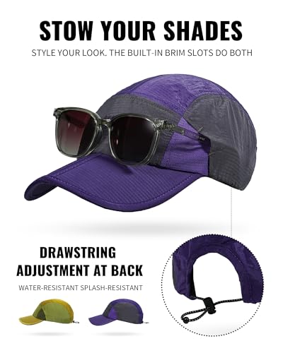 Croogo Foldable Quick Dry 5 Panel Hat Breathable Running Baseball Cap - color: Purple