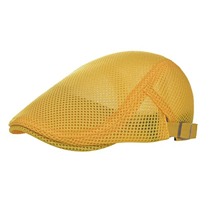 VOBOOM Men Mesh Newsboy Flat Cap Ivy Cabbie Newsboy Cap - color: Yellow