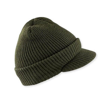M MCGUIRE GEAR Genuine G.I. Winter Beanie Cap with Visor, 100% Wool Fitted Cap, Made in USA - color: Od Green