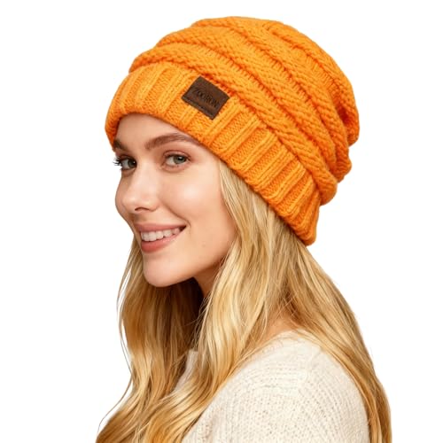 ZOORON Womens Winter Hat Slouchy Beanies for Women Cable Knit Beanie Hats - color: 1pack--orange