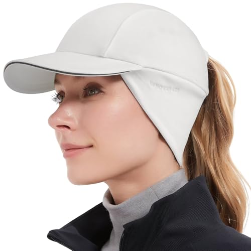 GADIEMKENSD Women's Winter Reflective Fleece Ponytail Hat with Drop Down Ear Warmer - color: White, size: 7-7 1/8