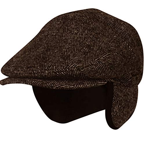 EPOCH Wool Blend Herringbone Winter Ivy Cabbie Hat w/Fleece Earflaps – Driving Hat - color: Ive2341brown, size: Medium