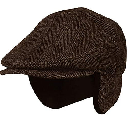 EPOCH Wool Blend Herringbone Winter Ivy Cabbie Hat w/Fleece Earflaps – Driving Hat - color: Ive2341brown, size: X-Large