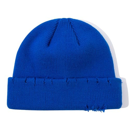 Frayed Knit Hat Winter Beanie for Men Women Hip-hop Slouchy Ripped Knitted Hat Unisex Skull Caps Ski Hat Watch Caps - color: Mg-zzm24pd38-blue